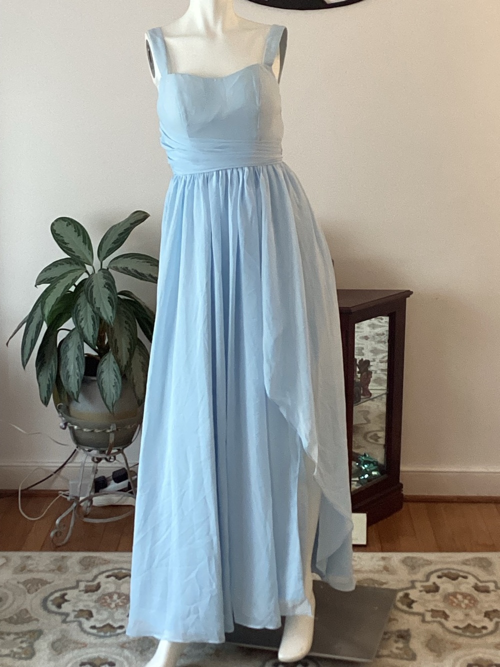 Chiffon Evening Gown Light Blue Square-Neck